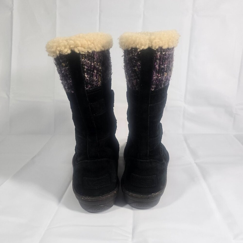 UGG Australia Shearling Winter Boots Women Size 9 Black Suede Lace-Up Mid-Calf - Picture 4 of 9